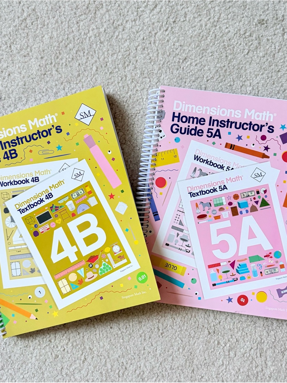 Dimensions Math Home Instructor Guides 4B & 5A - Yellow & Pink